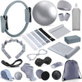 Halloscume 24 Pcs Pilates Kit, Home Pilate Equipment for Women, Pilates Ring and Ball Set with Stretching Strap, Water Bottle, Magic Circle, Yoga Ring, Gym Bag, Resistance Band, Anti Slip Sock - color: Gray