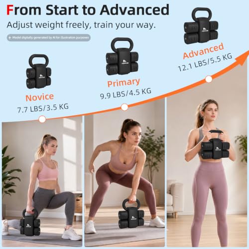 Abahub 2 in 1 Kettlebell & Dumbbell Set for Home Gym, Adjustable Weights Dumbbell Set with Kettlebell Grip Converter, Full Body Workout Kettlebell Set of 2 for Men Women - color: Black