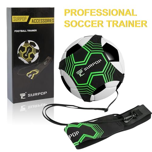 Surpop Soccer/Volleyball/Rugby Trainer, Football Kick Throw Solo Practice Training Aid Control Skills Adjustable Waist Belt for Kids Adults - color: glow