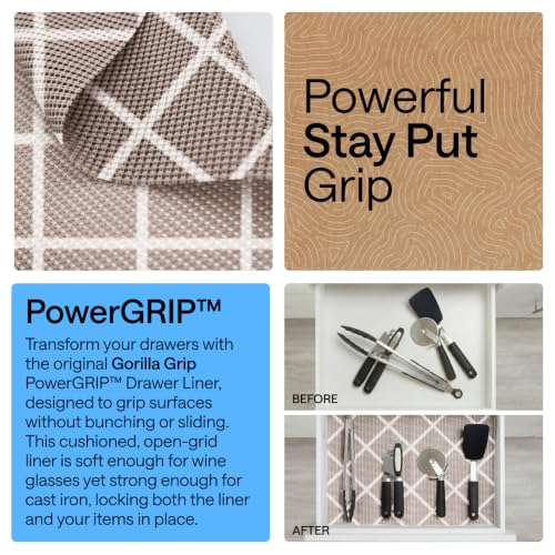 GORILLA GRIP powerGRIP Drawer Shelf and Cabinet Liner, Thick Strong Hold, Non-Adhesive Liners Protect Kitchen Cabinets and Cupboard, Bathroom Drawers, Easy Install, Breathable Mat, 12" x10', Beige - color: Diamond: Beige/Ivory, size: 12" X 10', style: 12"