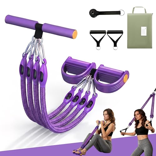 Upgraded Pedal Resistance Band with 4x25 lbs Resistance Tubes Multifunction Home Gym Workout Equipment for Sit Up & Calves Back ABS Leg Hip Arm Exercise - color: Purple