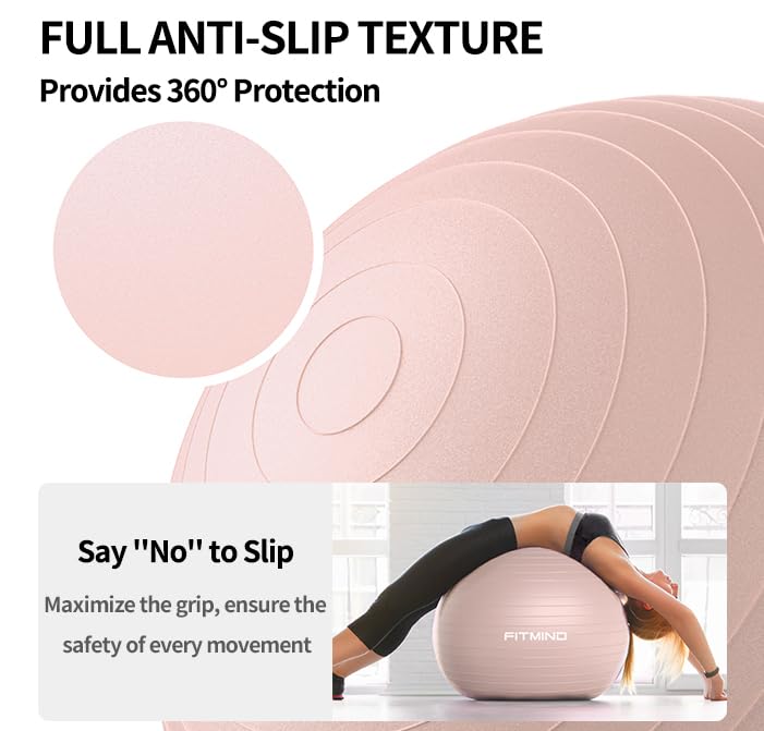 FITMIND_ Extra Thick Exercise Ball Yoga Ball 22in/26in/30in for Workout Pregnancy Stability,Anti-Burst and Slip Resistant Swiss Ball with Pump for Yoga, Pilates, Fitness,Birthing,Physical Therapy - color: pink, size: 18-22in/45-55cm