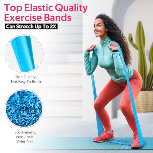 Resistance Bands for Working Out, Exercise Bands for Physical Therapy, Stretch, Recovery, Pilates, Rehab, Strength Training and Yoga Starter Set - color: Blue, Pink, Grey, size: 4.9FT