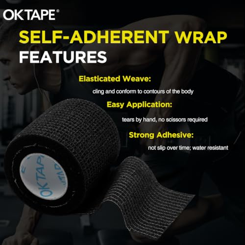 OK TAPE 24 Rolls Self Adhesive Bandage Wrap, Elastic Athletic Tape, Self Stick Bandage Tape, Vet Wrap, Medical Wrap for Wrist, Feet, 2" x 5 Yards, Black - color: Black, size: 2 Inch-24 Pack