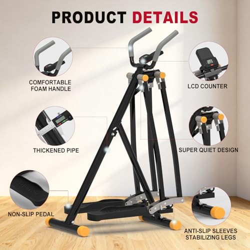 HOTWAVE Air Space Walker, Foldable Elliptical Exercise Machine | Gentle on Joints & Low-Impact. 350lb capacity. Cross trainer stepper. Home gym equipment. - color: Gray