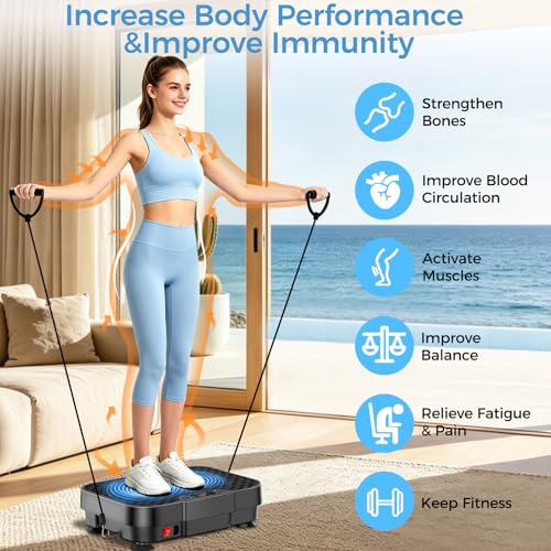 Vibration Plate Exercise Machine Vibration Plate for Lymphatic Drainage Weight Loss,Muscle Activation Fat Burner for Women Men,250 Speeds Shake Plate,Whole Body Exercise Equipment - color: Black