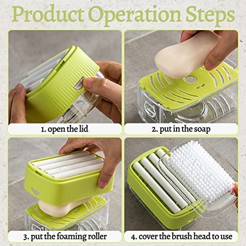 Multifunctional Foaming Soap Box for Soap Holder,Laundry Cleaning Brush | Portable Scrubbing Soap Dispenser Roller,Soap Cleaning Storage Foaming Box for Home Bathroom Kitchen - color: Green