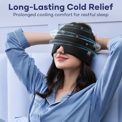 Qnoon Migraine Relief Cap, Headache Relief Cap Mask Products, Cooling Odorless Gel Ice Head Wrap for Tension, Stress,Hangover & Puffy Eyes