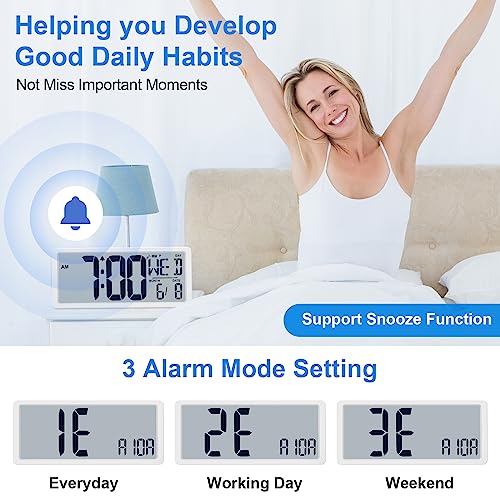 Bluetooth Time Sync Digital Wall Clock Battery Operated with Backlight, Auto DST Large Digital Wall Clock with Day, Date & Temperature, 15'' Large Digital Clock for Home, Bedroom, Office - color: White