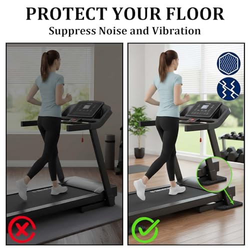4PCS Anti-Slip Treadmill Mat Pads, 10MM Thick High Density Anti Vibration Walking Pad Mats, 4" x 4" Shock Absorbing Rubber Pads for Stationary Bike, Rowing Machine, Home Gym Floor Protection - size: 10MM - Square - 4PCS