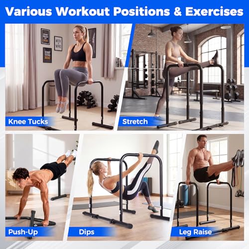 Goplus Adjustable Dip Bar, Heavy Duty Parallette Push Up Stand with 660 LBS Capacity, Anti-Slip Foam Grips, Portable Fitness Workout Dip Station for Home Gym, Calisthenics - size: 1 Side Locked
