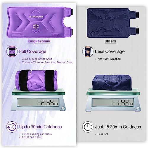 KingPavonini XXL Knee Ice Pack Wrap Around Entire Knee After Surgery, Large Reusable Gel Ice Pack for Injuries, Pain Relief, Swelling, Sports Injuries, 1 Pack (Purple) - style: Purple