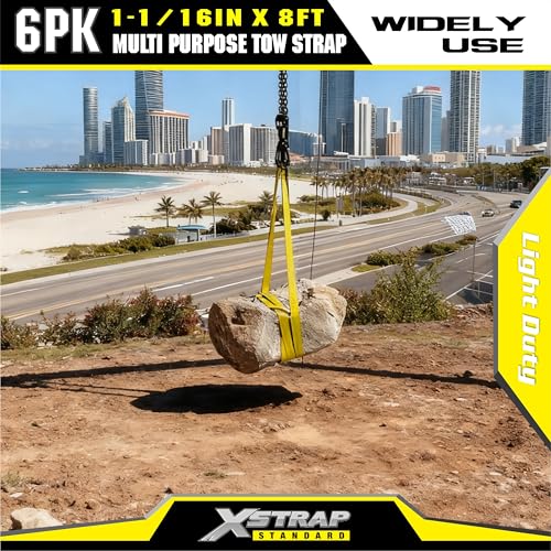 XSTRAP STANDARD 6PK 1" x8' Lift Sling Web Strap/Wear Guard End, 4,000 lbs Break Strength Lifting Straps with 2 Reinforced Loops for Tree Saver Lifting Furniture Appliances Machine - style: 6pk 1''x8ft
