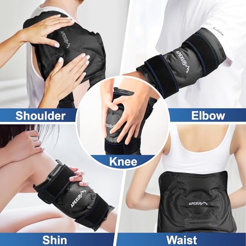 APEXUP Ice Pack for Knee Pain Relief, Large Reusable Wrap After Surgery, Flexible Gel Cold Pack for Injuries, Pain Relief for Back, Shoulder, Elbow, Ankle and Leg (Black, L, 2PK) - size: Large-2PK, style: Black
