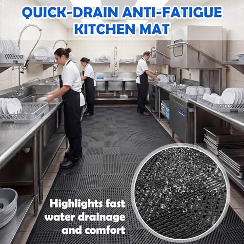 Dunzy 70.87" x 23.62" Non Slip Rubber Restaurant Floor Mats Grade Grease Restaurant Floor Mats Heavy Duty Commercial Anti Fatigue Drainage Rubber Pads for Kitchen Bar Use Wet Area