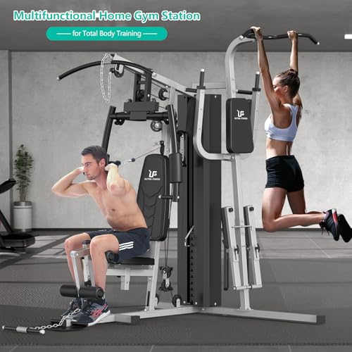 ULTRA FUEGO Multifunctional Home Gym Equipment Workout Station with Pulley System, Arm, and Leg Developer for Full Body Training - style: 138lb Black Home Gym Station with Power Tower