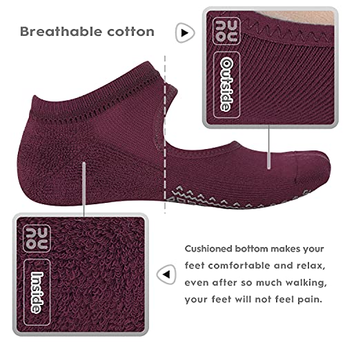 unenow Non Slip Grip Yoga Socks for Women with Cushion for Pilates, Barre, Home - color: 3 Pairs-purple/Dark Grey/Blue