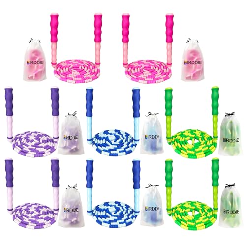 BIRDDIE Soft Beaded Jump Ropes, Adjustable Length Skipping Rope, Tangle Free Segmented Jumping Rope for Kids and Adults Exercise, Fitness 9.2 Ft - color: 8 Pack