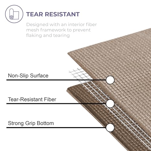 Voyage 5mm Studio Yoga Mats, 6 Pack, 72x24in | Extra Long, Anti-Tear Exercise Mats for Workout, Stretching, Fitness - Non Slip Gym Mats for Home, Schools and Studios - color: Mocha