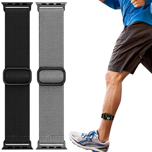 Elastic Ankle/Arm Band Compatible for Apple Watch 49/46/45/44/42/41/40/38mm | Breathable Nylon Ankle Strap Armband for Women Men, Fits iWatch SE Ultra Series 11 10 9 8 7 6 5 4 3 2 1 - color: Black Gray, size: 44/45/46/49/42(series 3 2 1)
