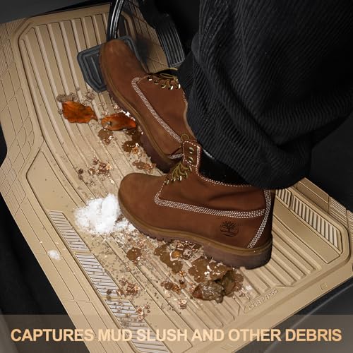 CAR PASS Heavy Duty Sporty Rubber Car Mats, Deep Dish All Weather Car Floor Mats Full Set, Waterproof Anti-Slip Automotive Matts Rugs Trim to Fit for Most Sedans SUVs, 4-Piece All Beige - color: beige