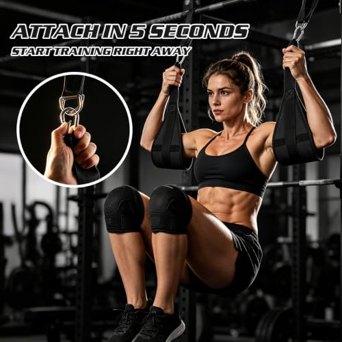 Hanging Ab Straps for Pull Up Bar, Heavy Duty Anti-Tear Abdominal Exercise Straps for Core Strength Training, Leg Raises, Knee Raises - Home Gym Abs Equipment with 2 Steel Carabiners, 2 Pack