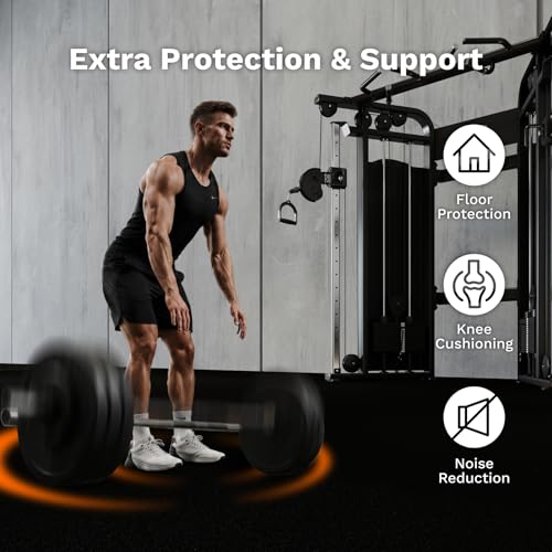 AIRHOP 1'' Ultra-Thick 48 Sq Ft Rubber Top Gym Flooring for Home Gym | 12 Tiles, High Density EVA Foam, Waterproof & Non-Slip Rubber, Interlocking Puzzle Mats, Heavy Duty Floor Protection, 24"x24" - color: Black, size: 48 Sq Ft (12 Tiles)