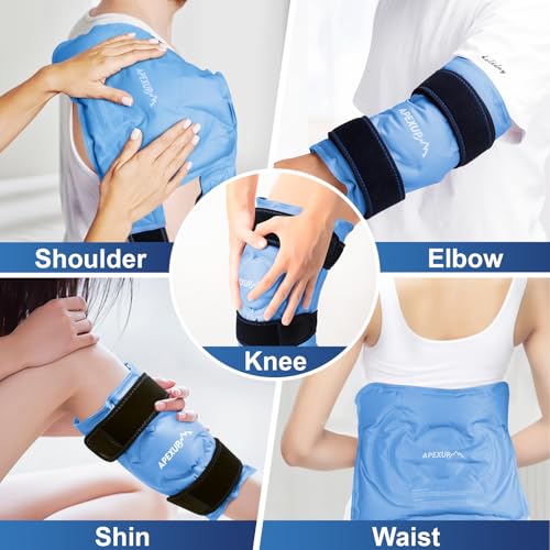 APEXUP Ice Pack for Knee Pain Relief, Large Reusable Wrap After Surgery, Flexible Gel Cold Pack for Injuries, Pain Relief for Back, Shoulder, Elbow, Ankle and Leg (Blue, XXL, 2PK) - size: 2X-Large-2PK, style: Blue