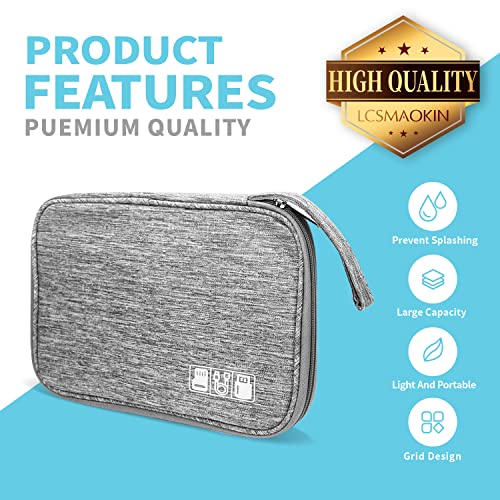 Lcsmaokin Electronics Organizer Travel Case,Electronic Accessories Storage Bag,Portable Waterproof Cable Organizer Bag,with 5 Cable Ties，for Travel,Work-Grey - color: A-Grey Set, size: Single Layer