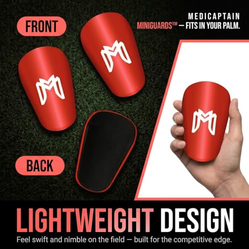 MediCaptain MiniGuards - Mini Shin Guards for Soccer Players - Tiny Shin Pads for Men, Women, Teens - Miniature Shin Guards 3.9 x 2.4 inch - Perfect for High Level Soccer Athletes - color: Red