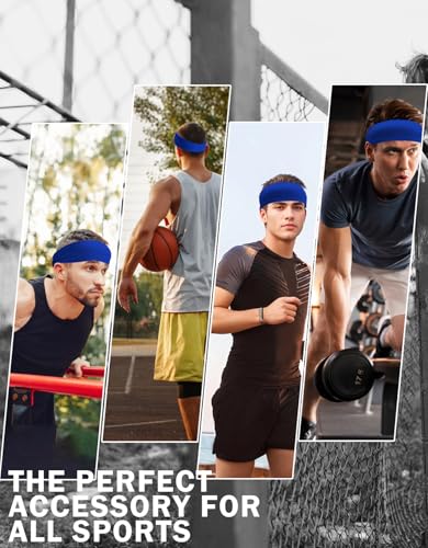 Headbands for Men & Women, Sweat Headband Non-Slip Sweatband Sports Running Cycling Yoga Basketball Workout Football Training - color: Royal Blue
