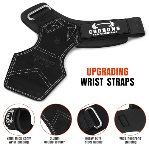 Weight Lifting Wrist Straps, Gym Straps Weight Lifting for Deadlift and Powerlifting, Double Layer Leather Wrist Wraps with Padded Cushion Wrist Loop, Weightlifting Grips for Men and Women - color: Black