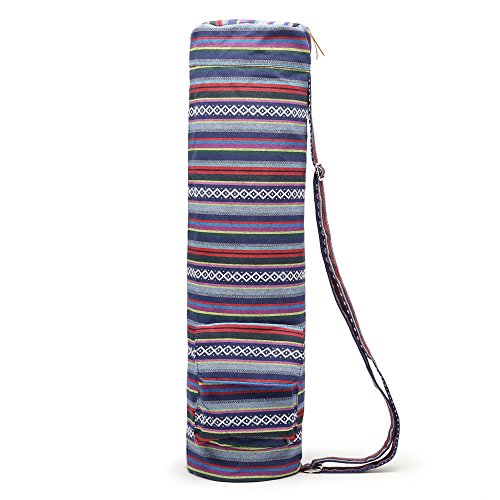 Yoga Mat Bag for Women & Men, Full-Zip Canvas Pilates Bag with Pockets | Lightweight Yoga Mat Carrier with Adjustable Shoulder Strap, Fits 1/4 & 1/3 Inch Thick Mats, for Studio Gym Travel Workout - color: Multicolor