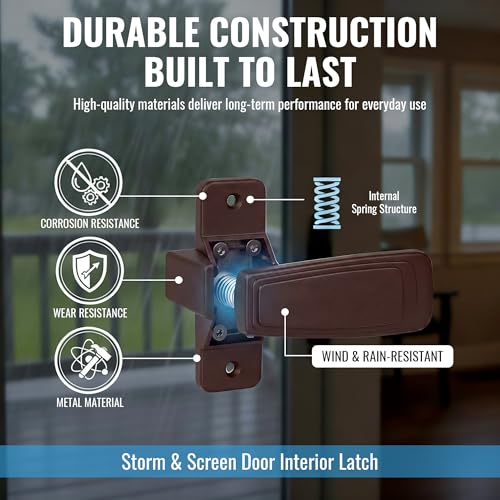 Replacement Screen Door Latch, Heavy Duty Inside Door Handle Compatible with Storm Doors Handle, Interior Latch for Screen and Storm Doors(for Non-Spring Loaded Strike,Brown) - color: Brown, style: for Non-spring Loaded Strike