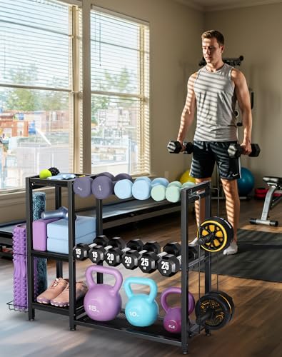 FHXZH Dumbbell Rack Stand Only - Adjustable Weight Rack for Home Gym, Heavy-Duty Weight Stand for Dumbbells Kettlebells - color: Black
