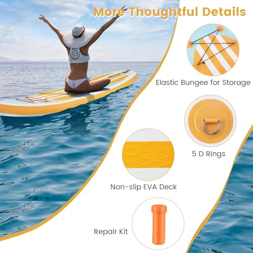 KOTEK 10FT/11FT Inflatable Paddle Board, SUP Paddleboard with Hand Pump, Safety Leash, Repair Kit, Carry Bag, Non-Slip EVA Deck, Stand Up Paddle Board for Youth & Adults - size: 11 FT, style: Orange Stripe