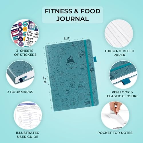 Clever Fox Fitness & Food Journal – Nutrition & Workout Planner for Women & Men – Diet & Gym Exercise Log Book with Calendars, Diet & Training Trackers - Undated, A5 Size, Hardcover (Aquamarine) - color: Aquamarine, size: A5 (5.8'' x 8.3'')