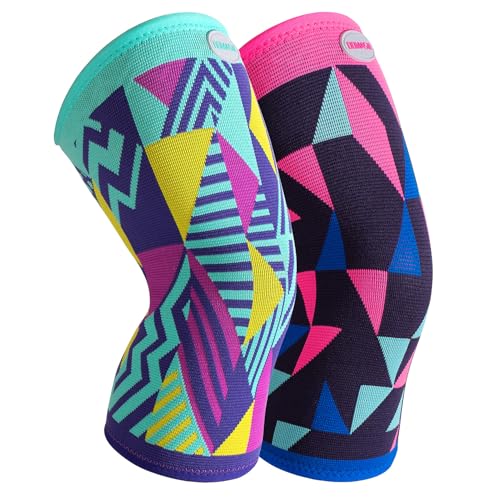 Sport Knee Brace for Women & Men - Knee Compression Sleeve for Running Knee Pain, Workout Sports Brace for dancing, Basketball, Fitness, Hiking (Geometric ＆ Wave, L, 2 Pack) - size: Large, style: Geometric ＆ Wave