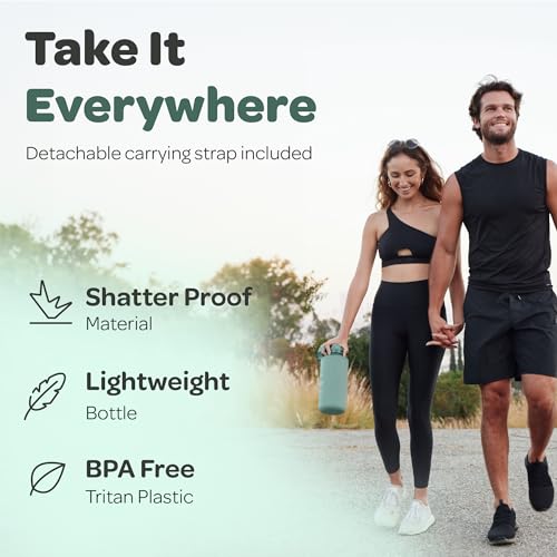 Hydracy Motivational Water Bottle with Time Marker & Fruit Infuser 64 oz | BPA-Free Tritan, Leakproof Flip-Top Lid,No-Sweat Sleeve,Carry Strap,Daily Intake Tracking for Gym,Sports,Outdoors - color: Moonlight Green, size: 64 Ounces