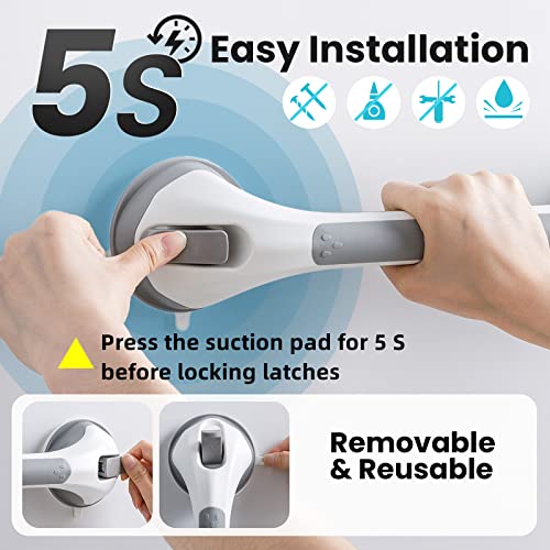 TAILI Grab Bars for Bathtubs and Showers 2 Pack Suction Grab Bar, Heavy Duty Shower Handle Removable Bath Handrails for Seniors and Elderly, Bathroom Safety Grip No Drilling Waterproof,Grey,G9 - color: Gray, size: 16.8"