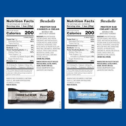 Barebells Protein Bars Combo Pack – 12 Creamy Crisp & 12 Cookies & Cream (24 bars total) – High Protein Snacks with 20g Protein & No Added Sugar – On-the-Go Breakfast or Post-Workout Treat - size: 12 Count (Pack of 2)