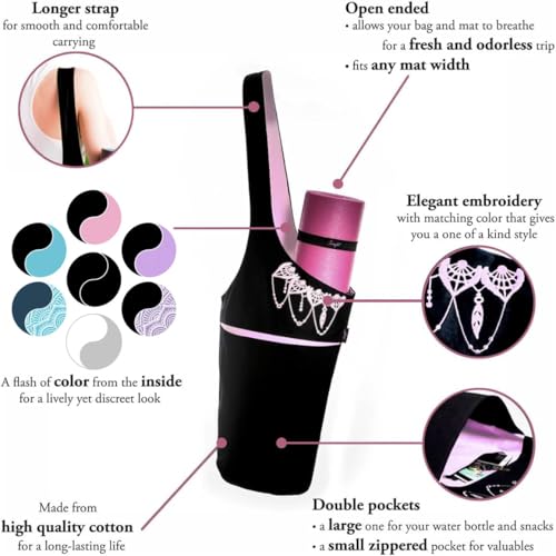 Yoga Mat Bag – Versatile Yoga Bag with Mat Straps & Storage Pockets, Holds Yoga & Pilates Mats, Lightweight & Durable - color: Black & Pink
