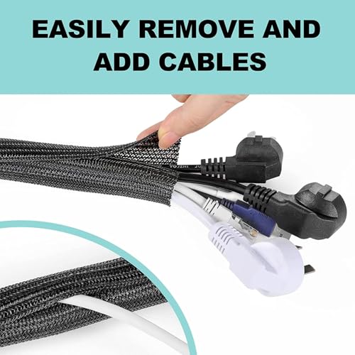 AGPTEK Cable Sleeve, 2Pack 5ft - 1.8 inch Cable Management Desk Cord Cover Organizer Wire Hider for Home Office Computer TV Wire Loom Tubing Pet Proof Cord Protector from Cat Dog Chewing, Black - color: Black, size: 1.8"-10ft