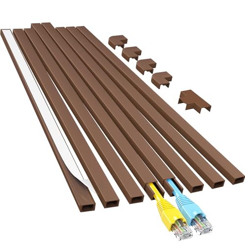 Yecaye Cord Hider, 113in Brown Cord Covers for Wires on Wall, One-Cord Cord Organizer, Easy Install Cable Management Kit, Cord Cover Home Office, W0.59in H0.4in, Brown - color: Brown, size: 113in L x 0.59in W x 0.4in H