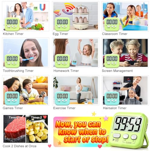 Antonki 2 Pack Digital Timer for Kids, Magnetic Countdown Kitchen Timers for Cooking, Egg, Classroom, Teacher, Exercise, Study, Oven - Battery Included - color: 2 * Amazing Macaron ( 98%+choice for Kids )
