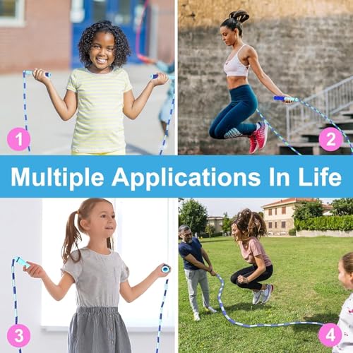 GRAWUN Jump Rope For Kids, Soft Beaded Jump Rope, Adjustable Length Tangle-Free Segmented Soft Beaded Skipping Rope，for Women, Men and Kids Keeping Fit, Workout and Weight Loss - color: 2Green+2Pink+2Blue