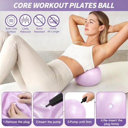 NANATI Pilates Kit, Home Pilates Workout Kit for Women, Pilates Equipment with 14.5" Pilates Ring and Ball, Resistance Bands, Ankle Weights, Sliders & Grip Socks for Home Workouts - color: Purple