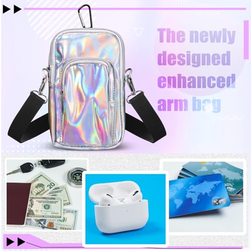 Carnival Arm Bag Silver Holographic Phone Armband Holder with Adjustable Strap Pouch Harness Women Summer Hiking Pack - color: Silver, style: Casual