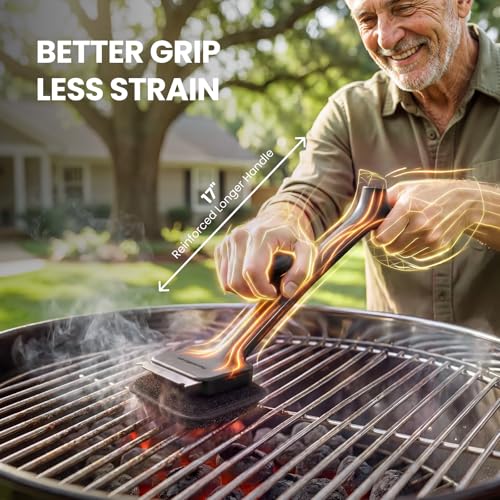ThermoMaven BBQ Grill Brush Bristle Free - 17" Safe Steam Grill Cleaner Brush with Scraper and 5 Brush Heads for Porcelain/Gas/Charcoal Grill Outdoor Grill Barbecue Cleaner - size: Black 5pcs-Medium