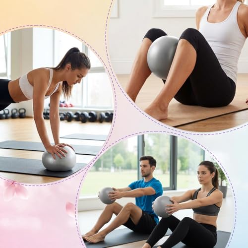 4 Pcs Small Exercise Pilates Ball Bulk 9 Inch Mini Yoga Balls Anti Burst and Slip for Stability, Fitness, Physical Therapy, Stretching & Core Workout at Home Gym Office Class - color: Solid Silver